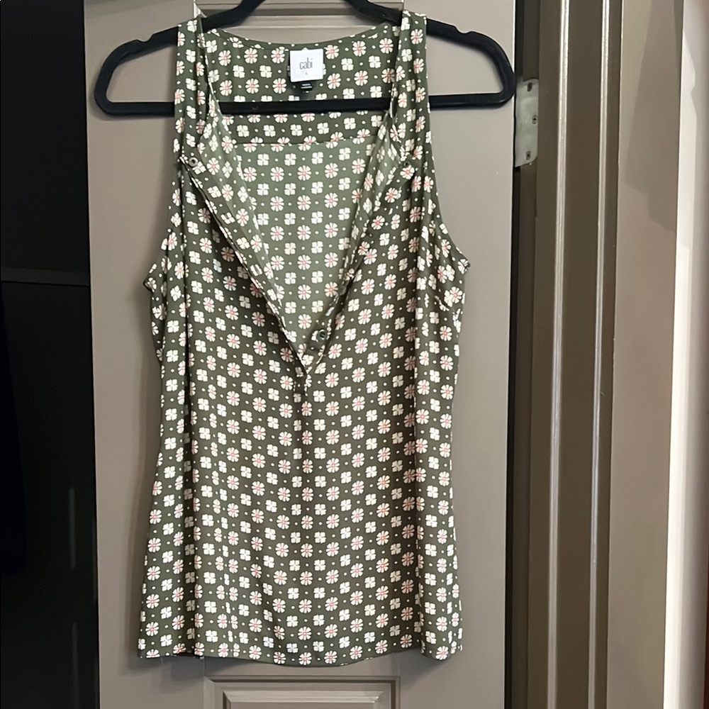 CAbi Green Cream Fitted Sleeveless Tank Top